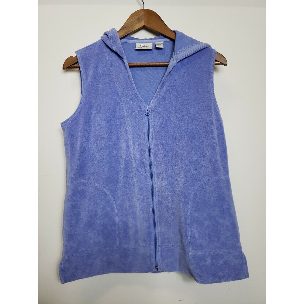 Spa by Chico's Lavender Terrycloth Vest, size 1 Med Hoodie with pockets Zipper